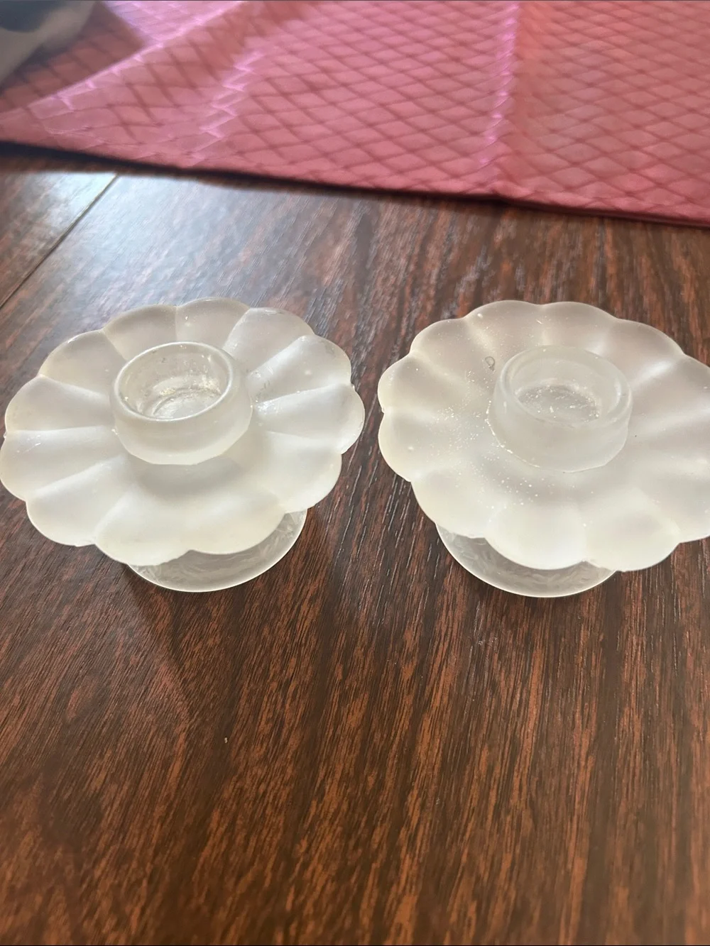 Vintage Versatile Frosted Glass Floral Tea Light or Taper Candle Holders (3 ea)